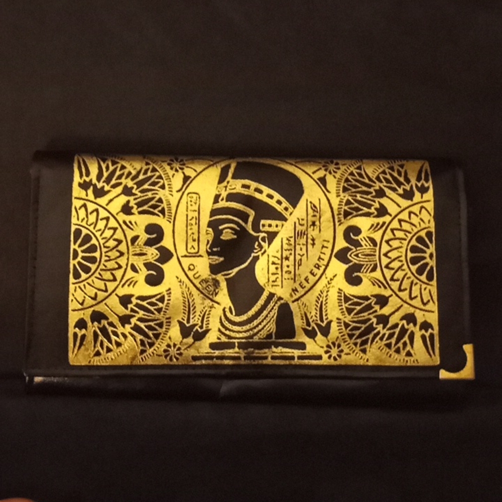 Queen Nefertiti Egyptian Black Leather Wallet Purse